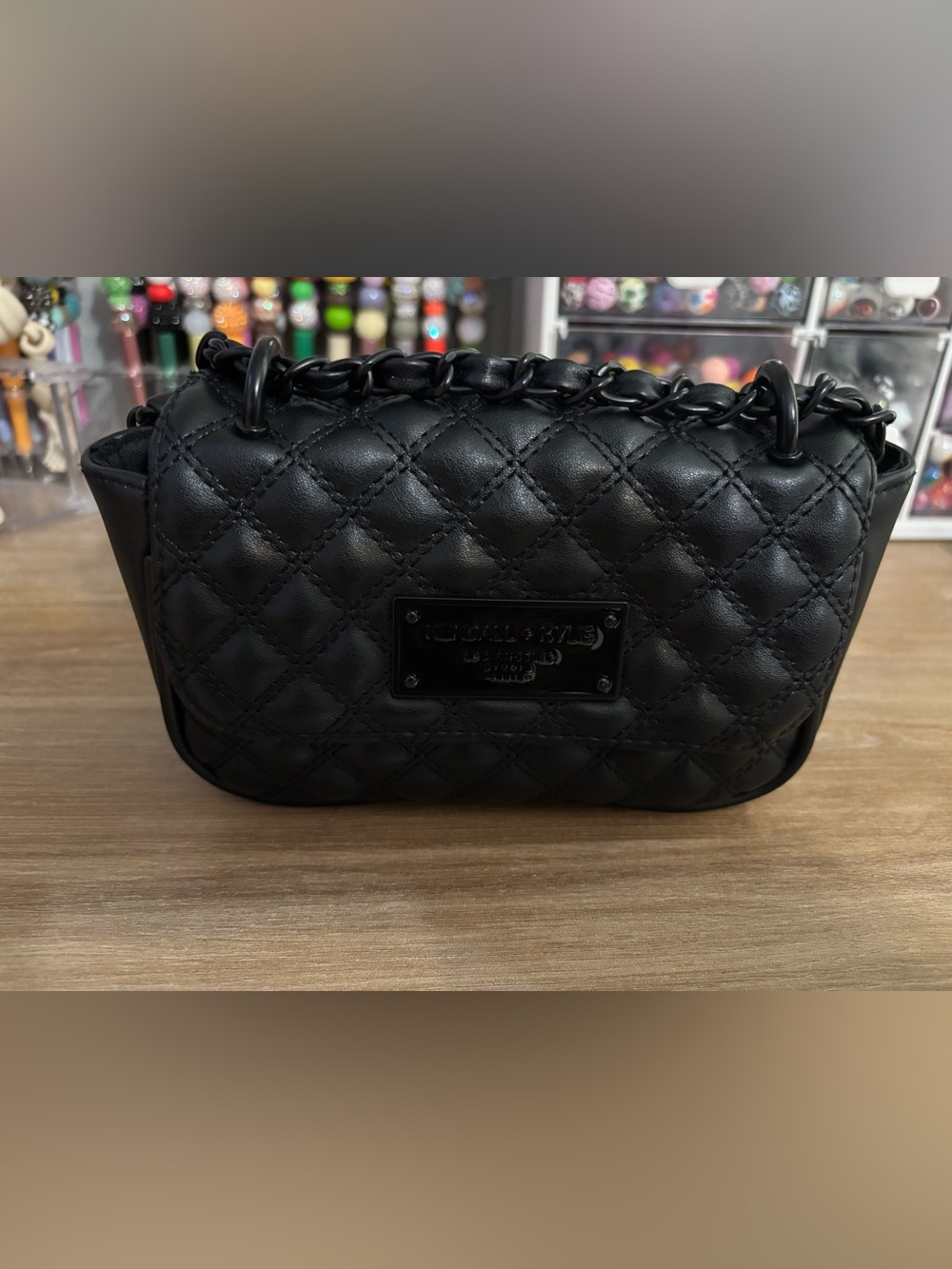 Kendall & Kylie Quilted Black Crossbody with Chain Detail